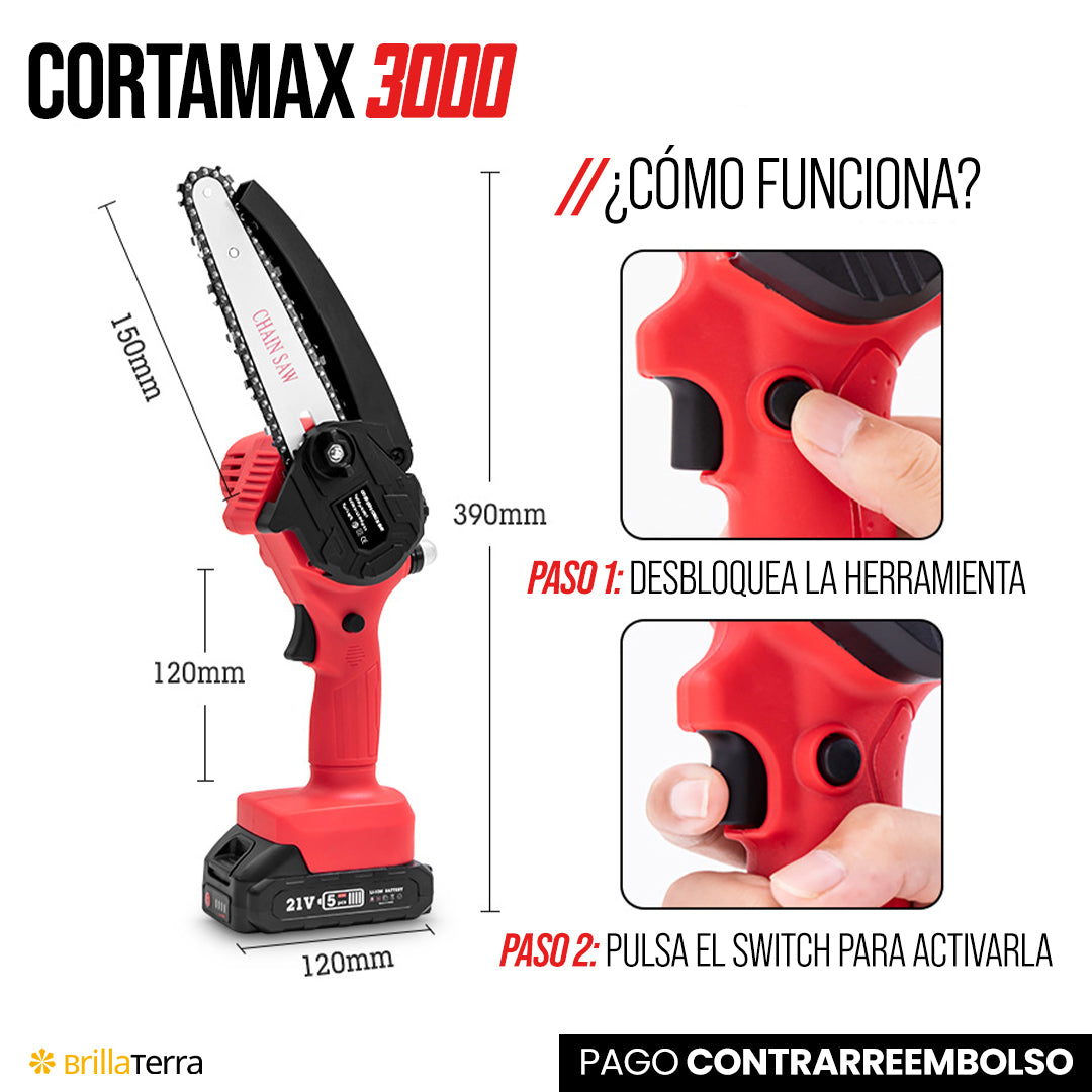 CortaMax 3000 – Mini motosierra inalámbrica y portátil