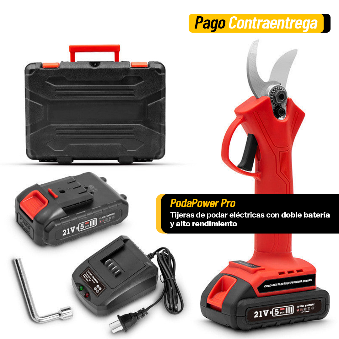 PodaPower Pro – Tijeras de podar eléctricas con doble batería
